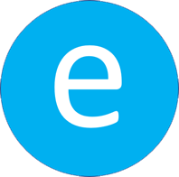 E with a blue circle around it